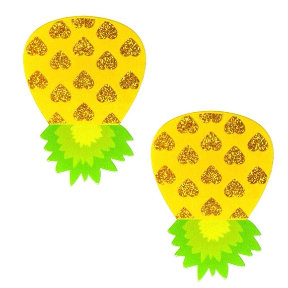 Festival Season! Vibrant Yellow Glitter Pineapple Pasties Nipple Covers - Picture 1 of 2